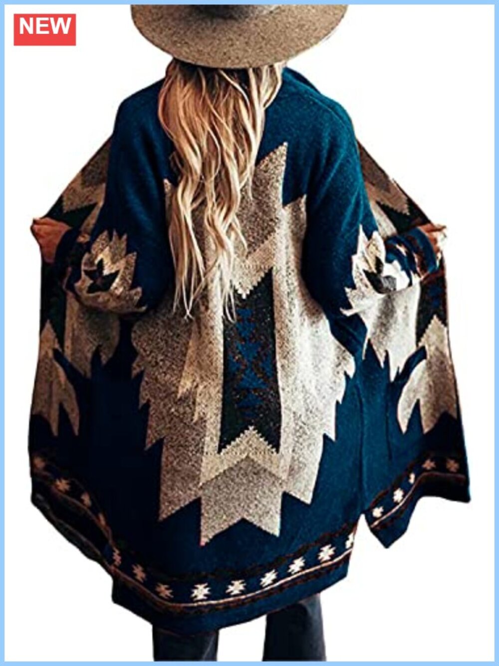 Vintage Tribal Knitted Open Front Cardigan Sweater Coat Western Casual